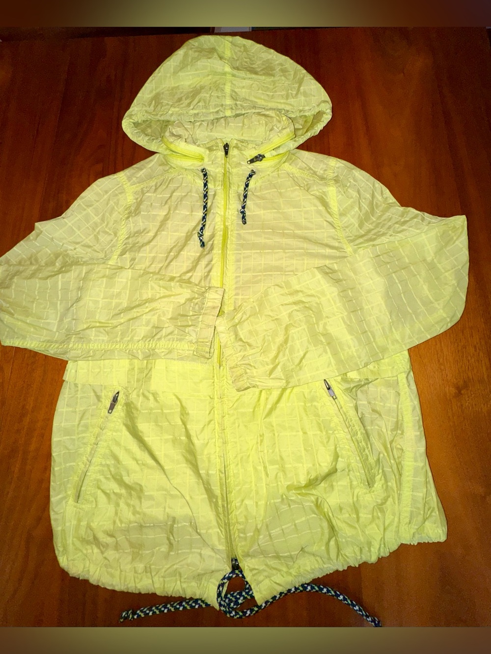 Free People Neon Lemon-Lime Packable Hooded Shell/Windbreaker, Size S